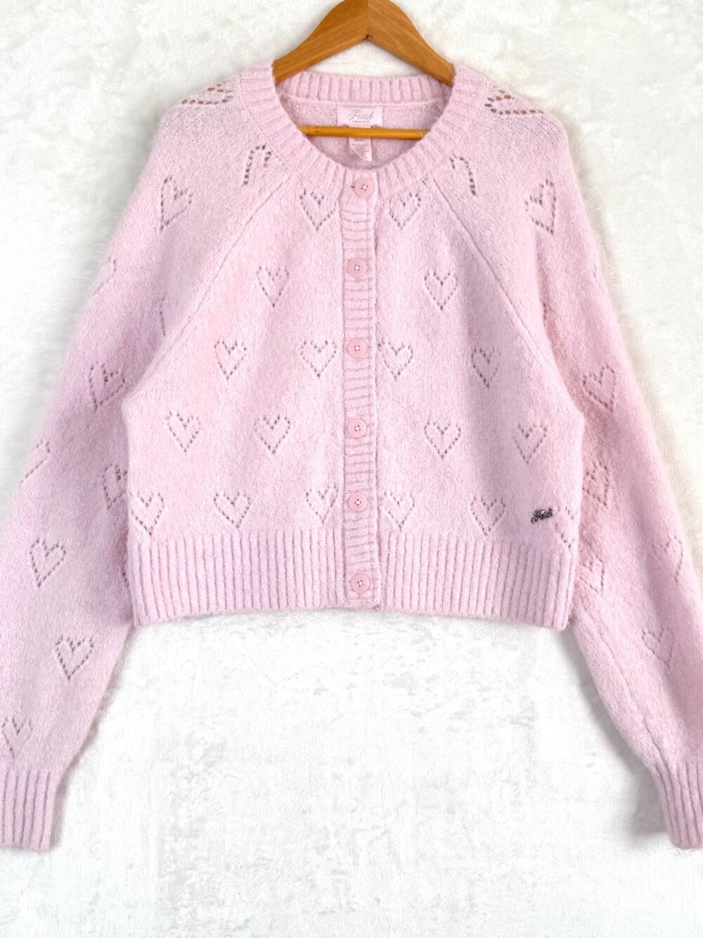 Pink Victorias Secret Lady Heart Button Front Cardigan Sweater XS Cozy Coquette